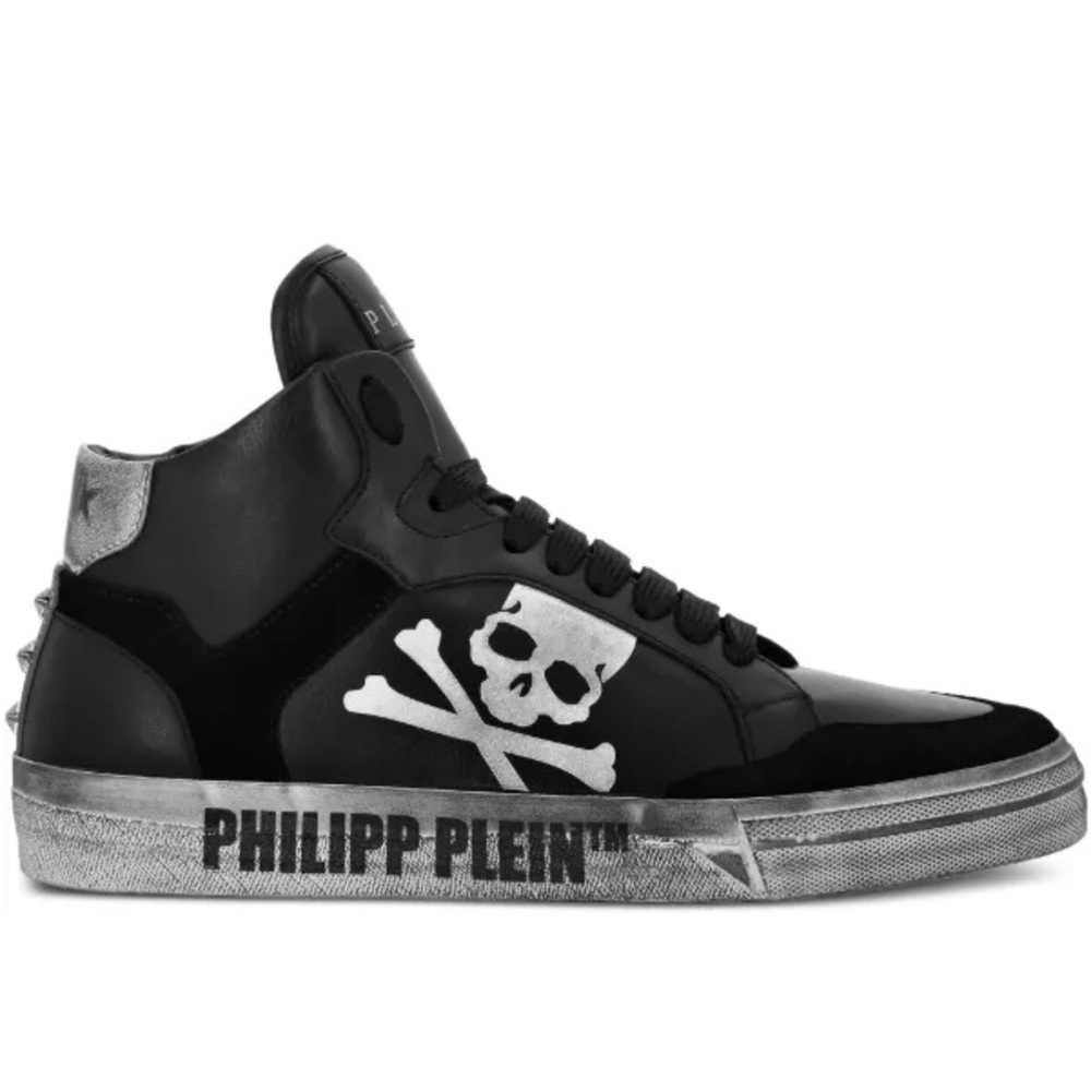 Philipp Plein Hi-Top Leather Retrokickz Skull Sneakers